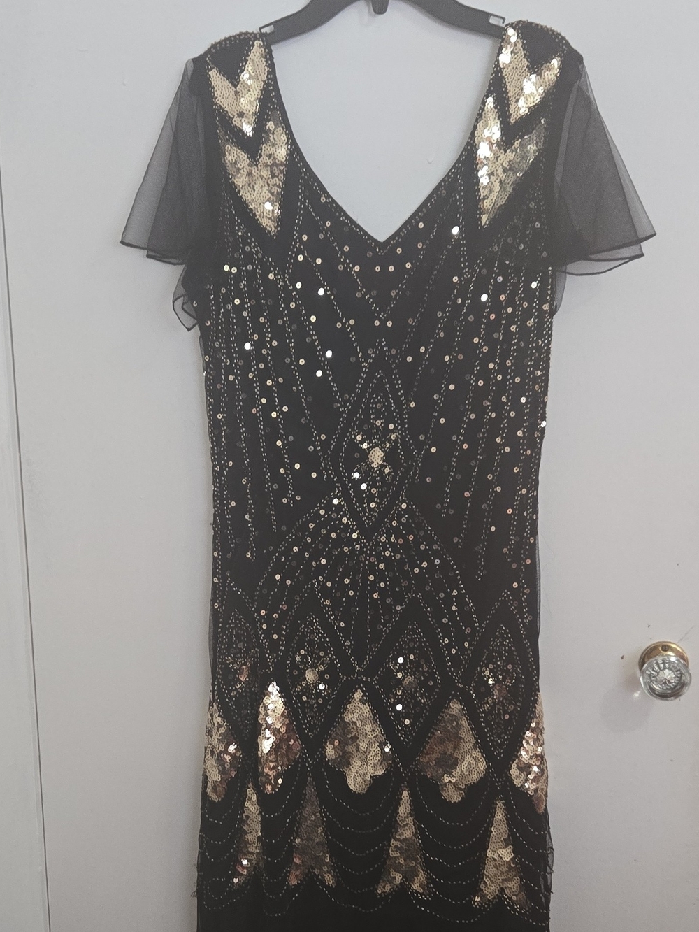 Black and Gold Sequin Evening Dress